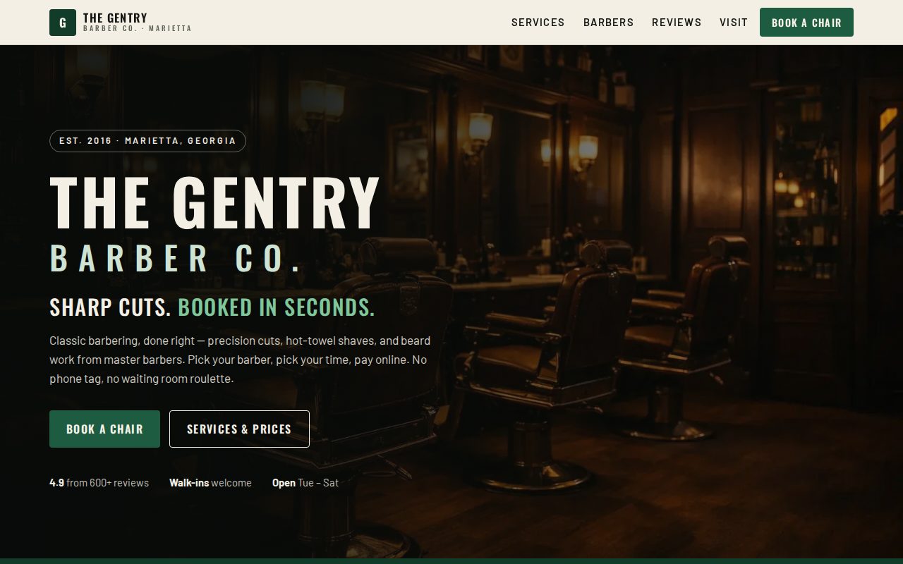 Preview of the The Gentry Barber Co. sample website