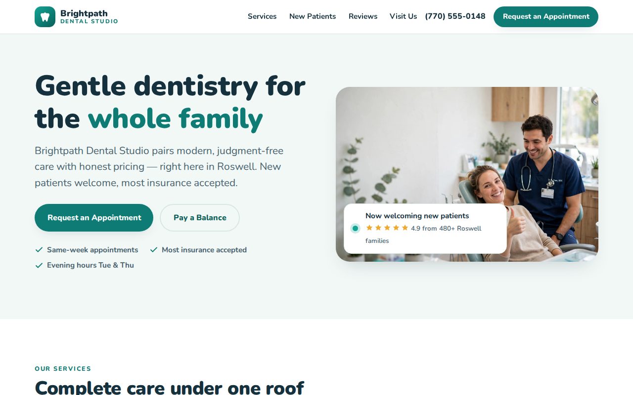 Preview of the Brightpath Dental Studio sample website