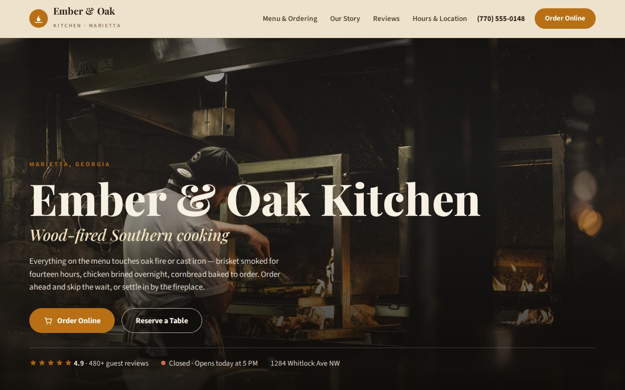Preview of the Ember & Oak Kitchen sample website